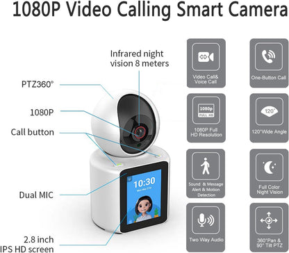 Cámara de video bidireccional para interiores para el hogar con pantalla HD de 2.8 pulgadas, WiFi para mascotas/gatos/perros/pájaros, cámara con aplicación de teléfono, visión nocturna, control de voz, detección de movimiento