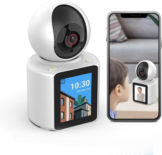 Cámara de video bidireccional para interiores para el hogar con pantalla HD de 2.8 pulgadas, WiFi para mascotas/gatos/perros/pájaros, cámara con aplicación de teléfono, visión nocturna, control de voz, detección de movimiento